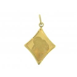 14Kt Yellow Gold Diamond Shape Virgin Mary and Child Pendant with Frame (1.10gr)